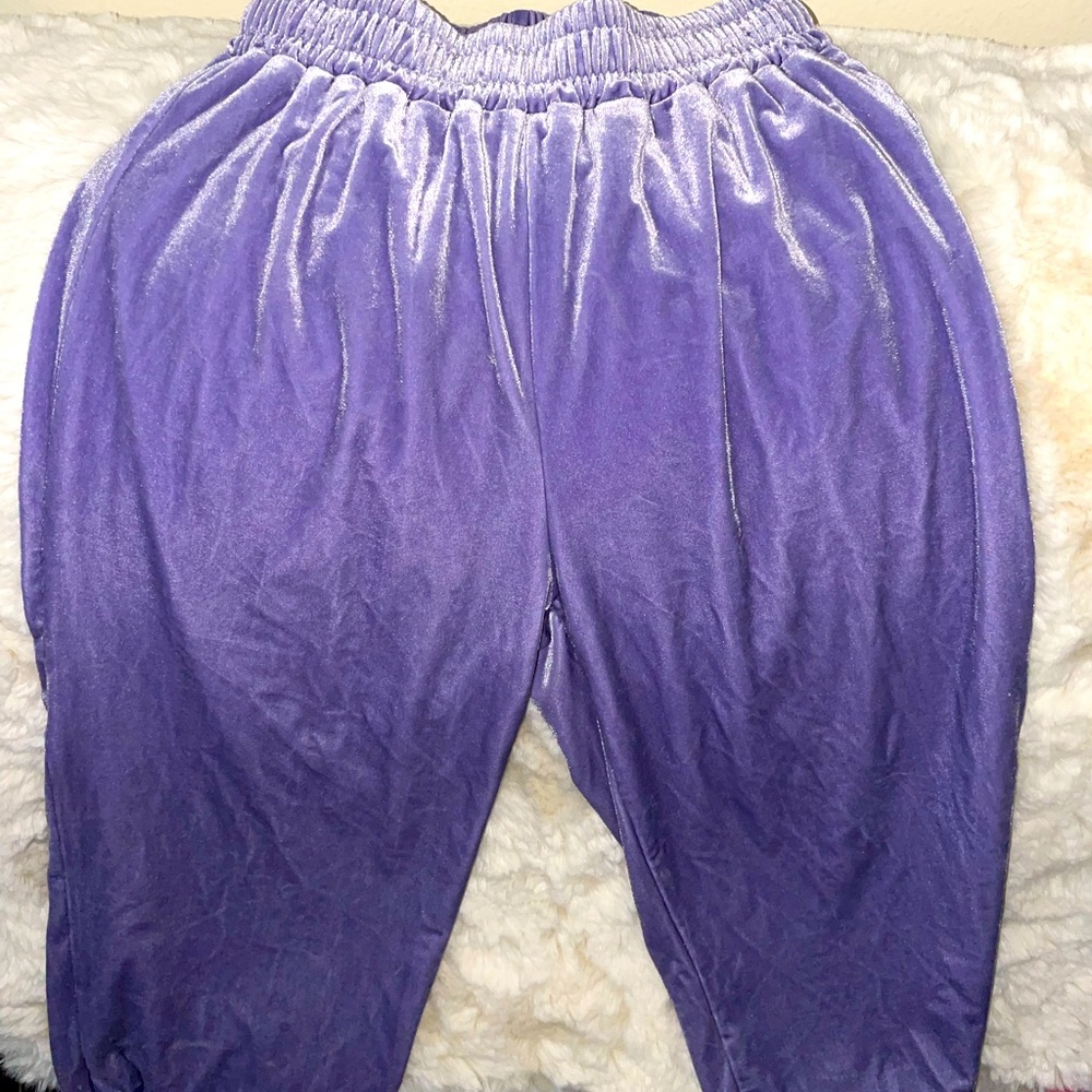 Purple velvet joggers